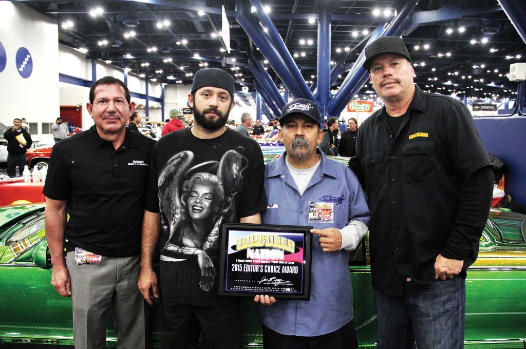 The Editor's Choice Award goes to Shorties Hydraulics' lime-flaked Cadillac. AutoRama Show Promoter Pete Toundas and LOWRIDER Editor Joe Ray