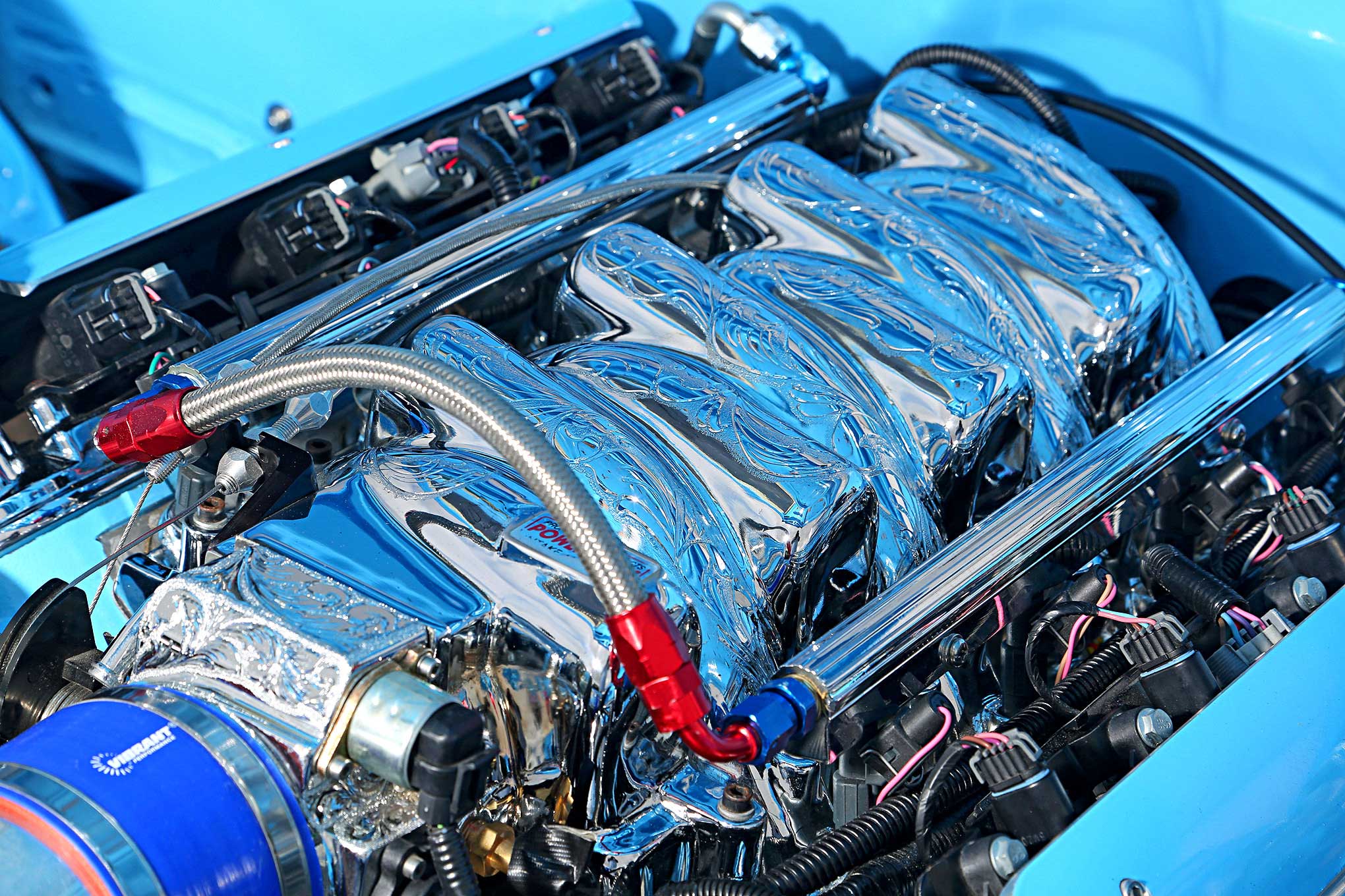 LS1 5.7 with Lokar valve covers, Vintage Air water pump and alternator, Professional Products fuel injection and intake, Bosch starter, Accel ignition, ...